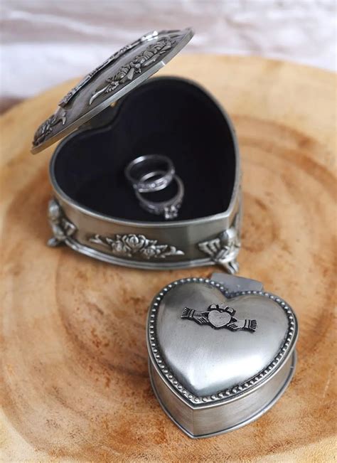 heart shaped metal box with claddagh design|Mullingar Pewter Heart Shaped Jewelry Box .